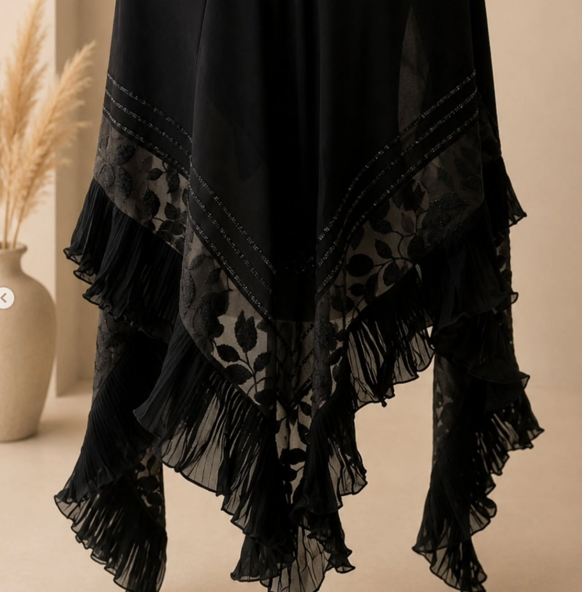 KASHKHA Black Crepe Esharp with Ruffled Edges