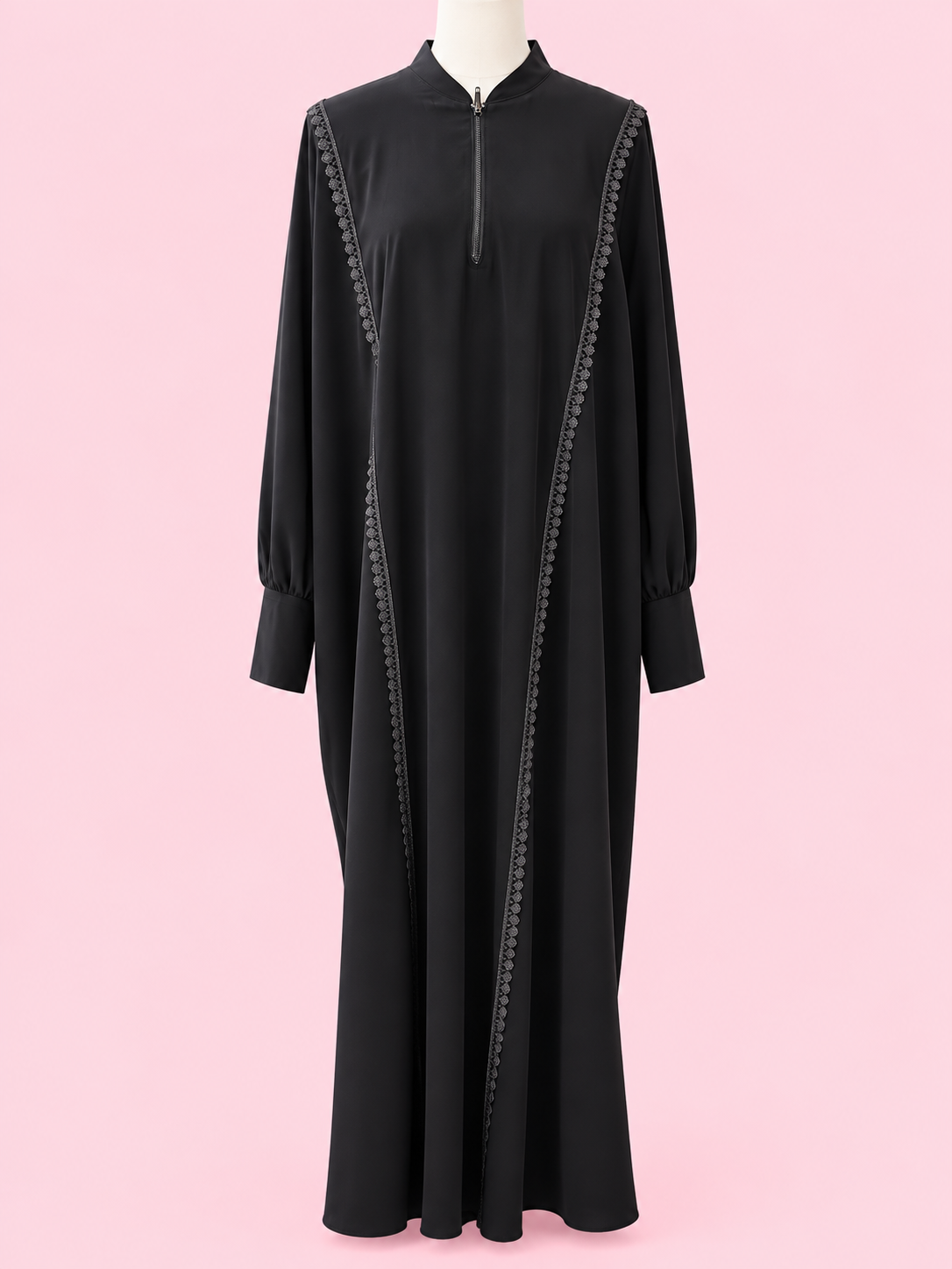 Butterfly Abaya with Elongated Lace Design- Crepe Material