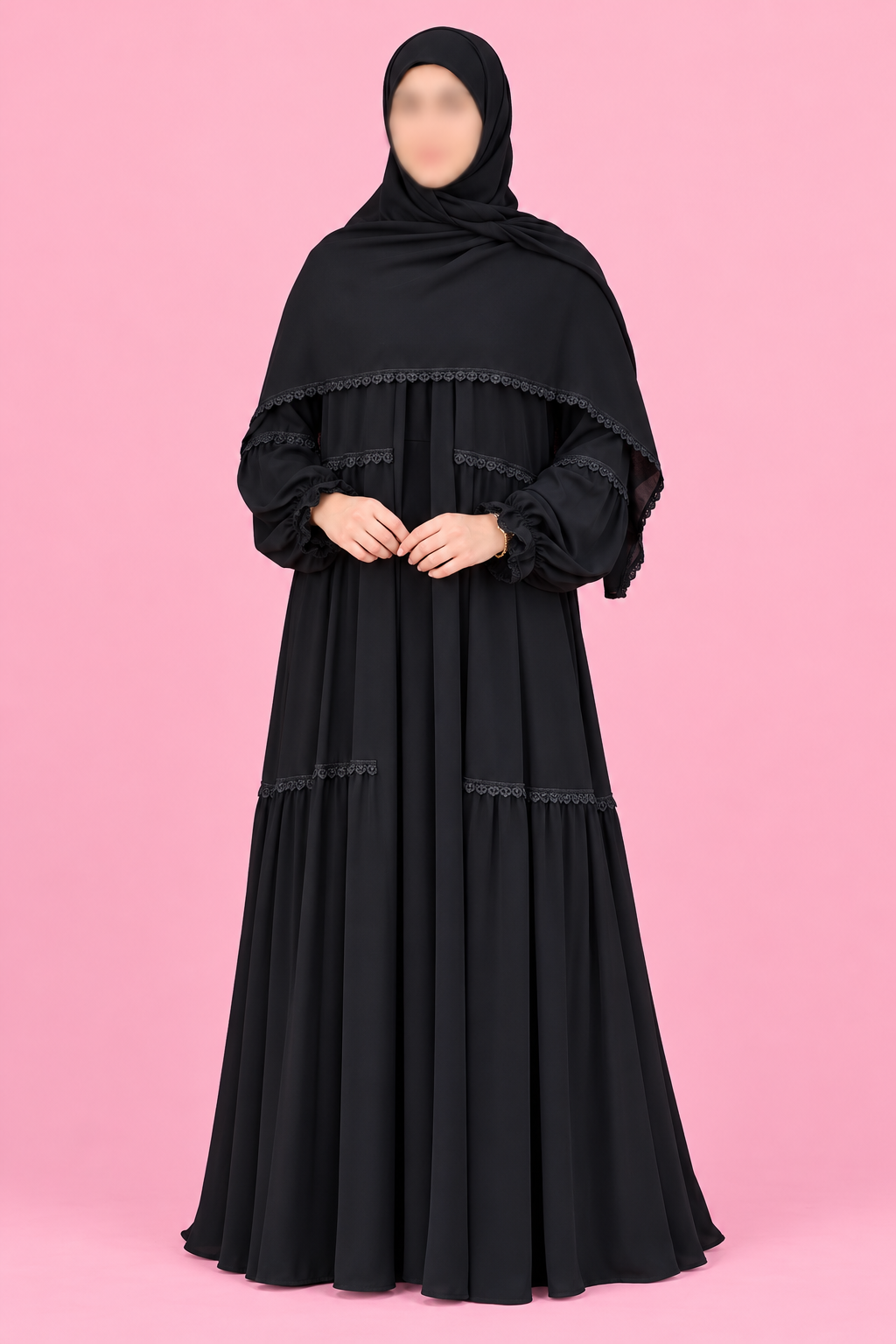 Two Piece Silk and Chiffon Abaya Set