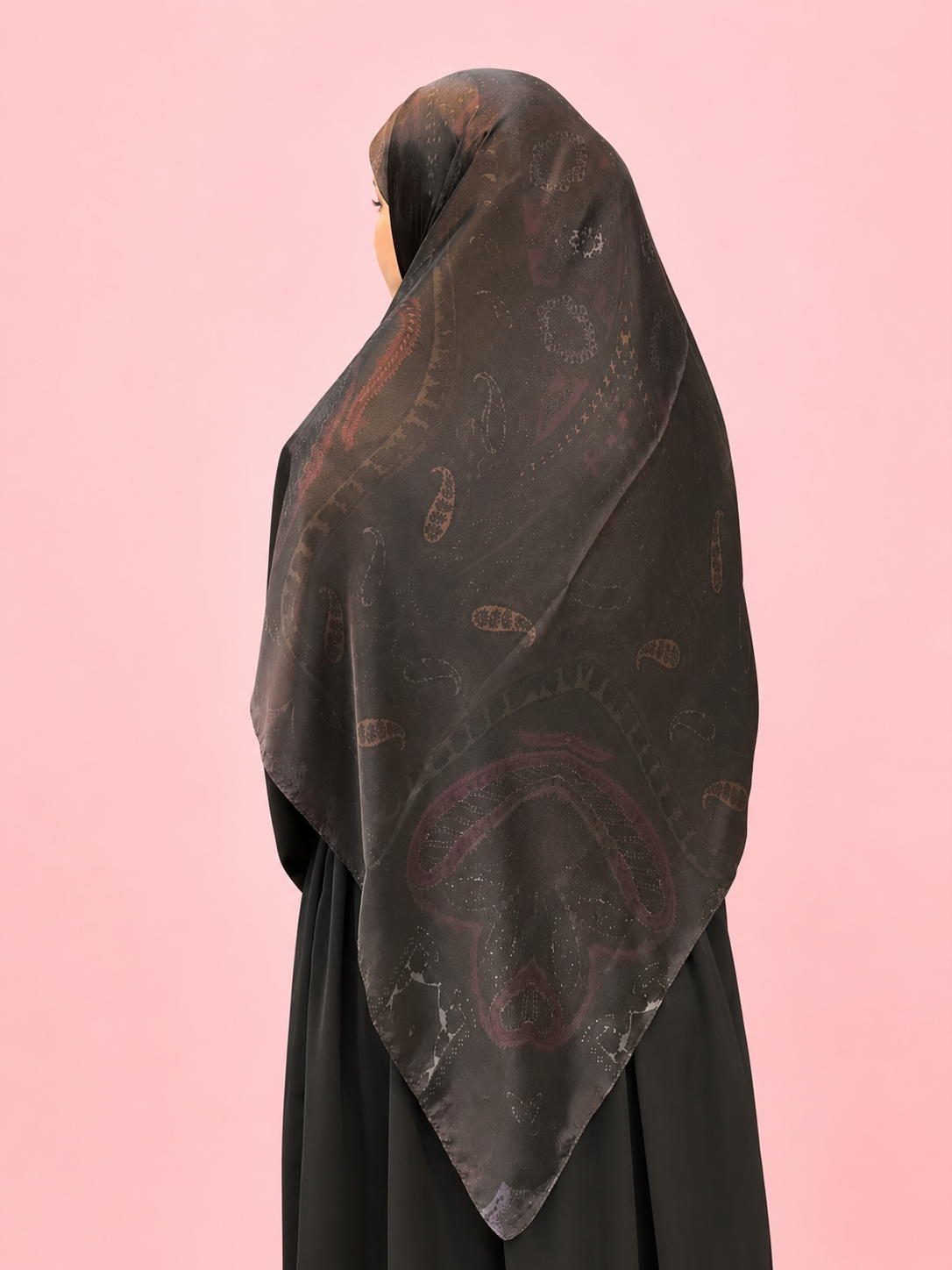 SilkSatin Esharp- Black with Kashmir design