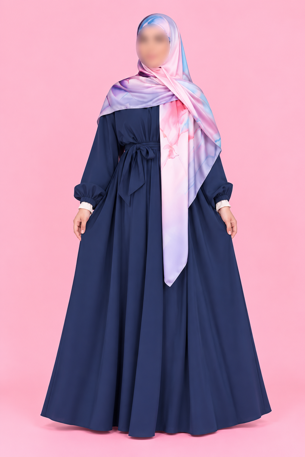 Silk Double Flare Abaya- Navy