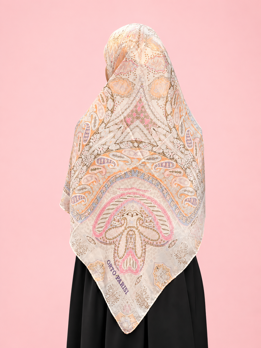 SilkSatin Esharp Pink and Peach with Kashmir Design