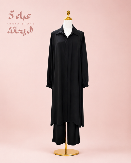 Black Two-piece Silk set- Button Up