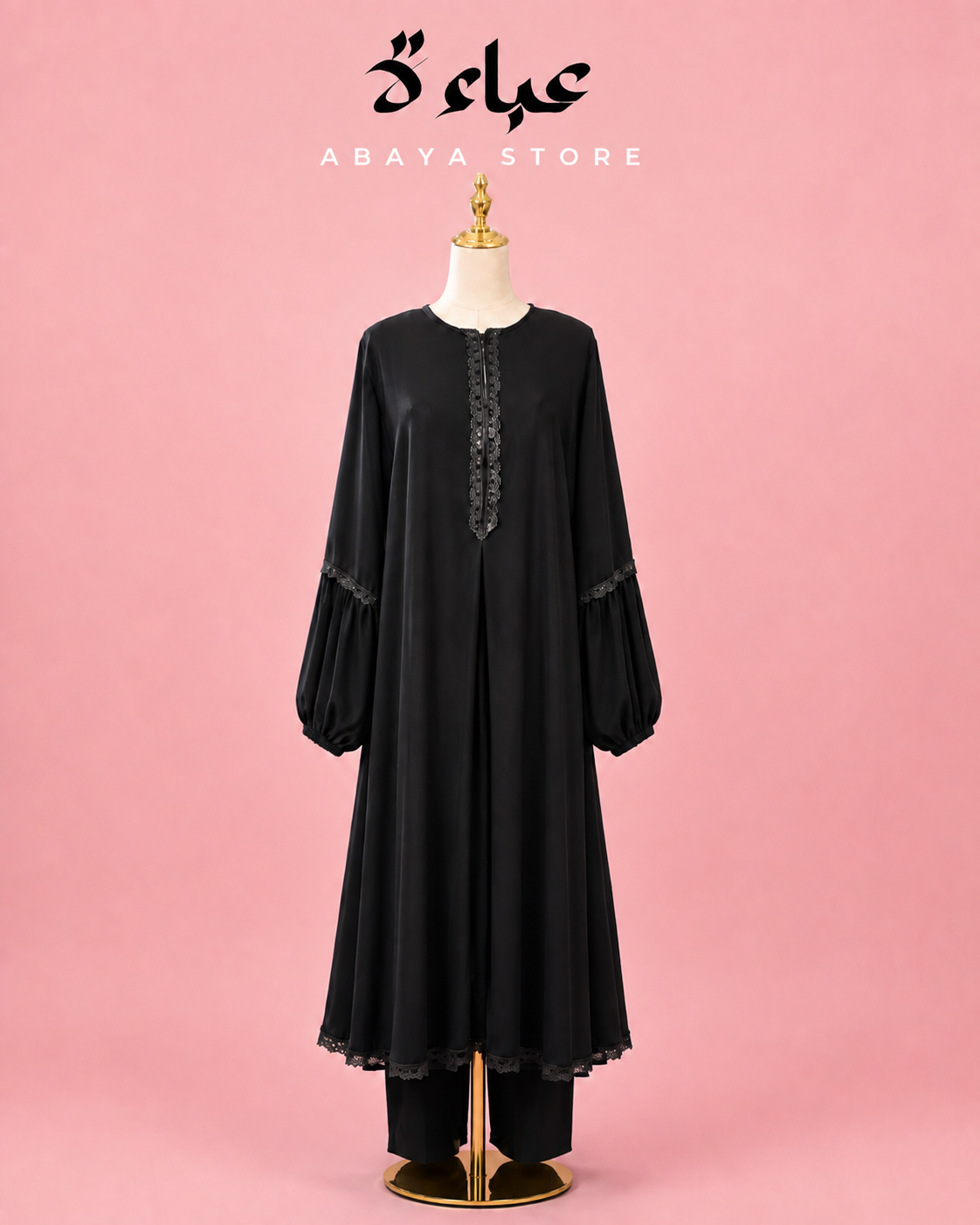Black Silk Set – Embellished Sleeves with Zipper