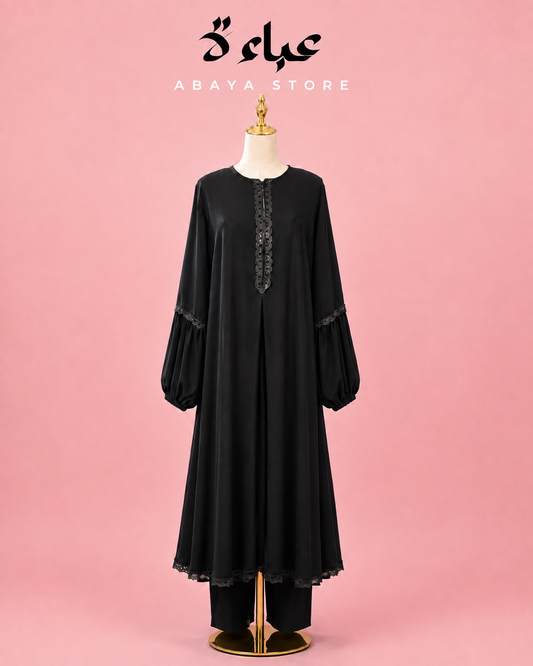 Black Silk Set – Embellished Sleeves with Zipper