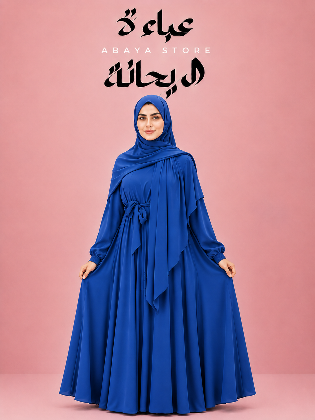 Silk Double Flare Abaya- Blue