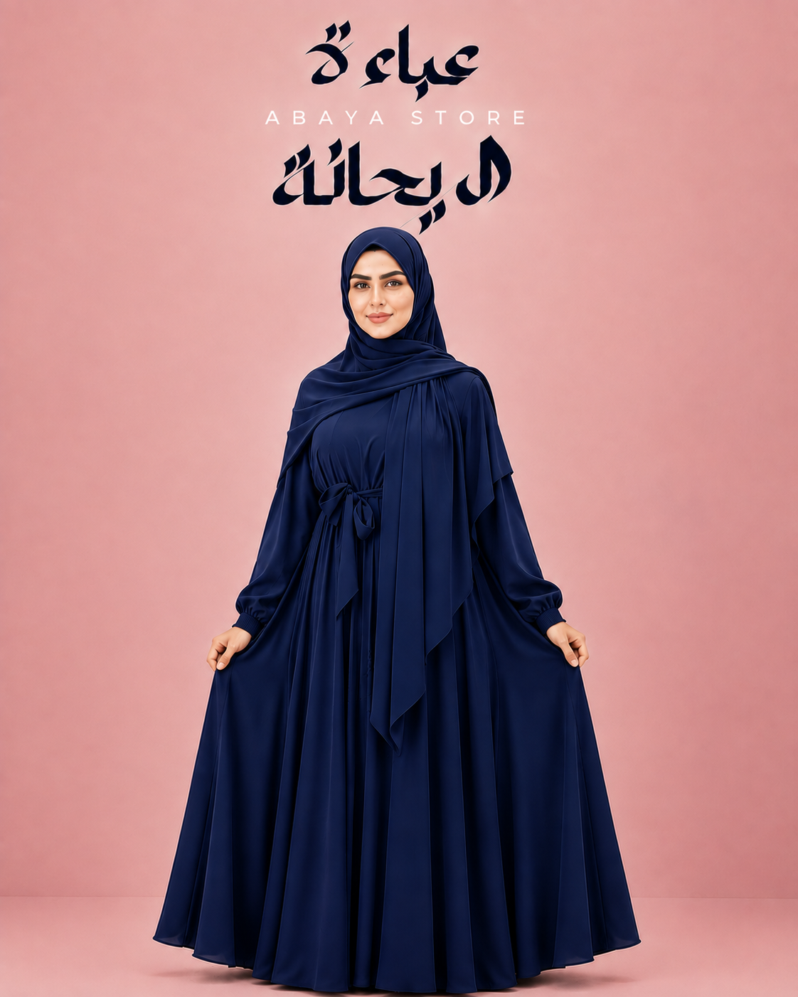 Silk Double Flare Abaya- Navy