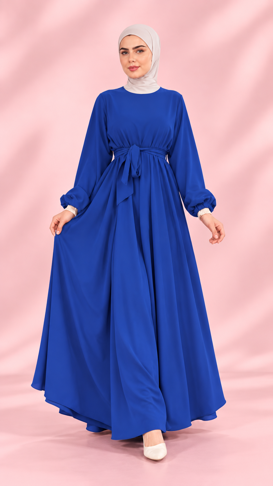 Silk Double Flare Abaya- Blue