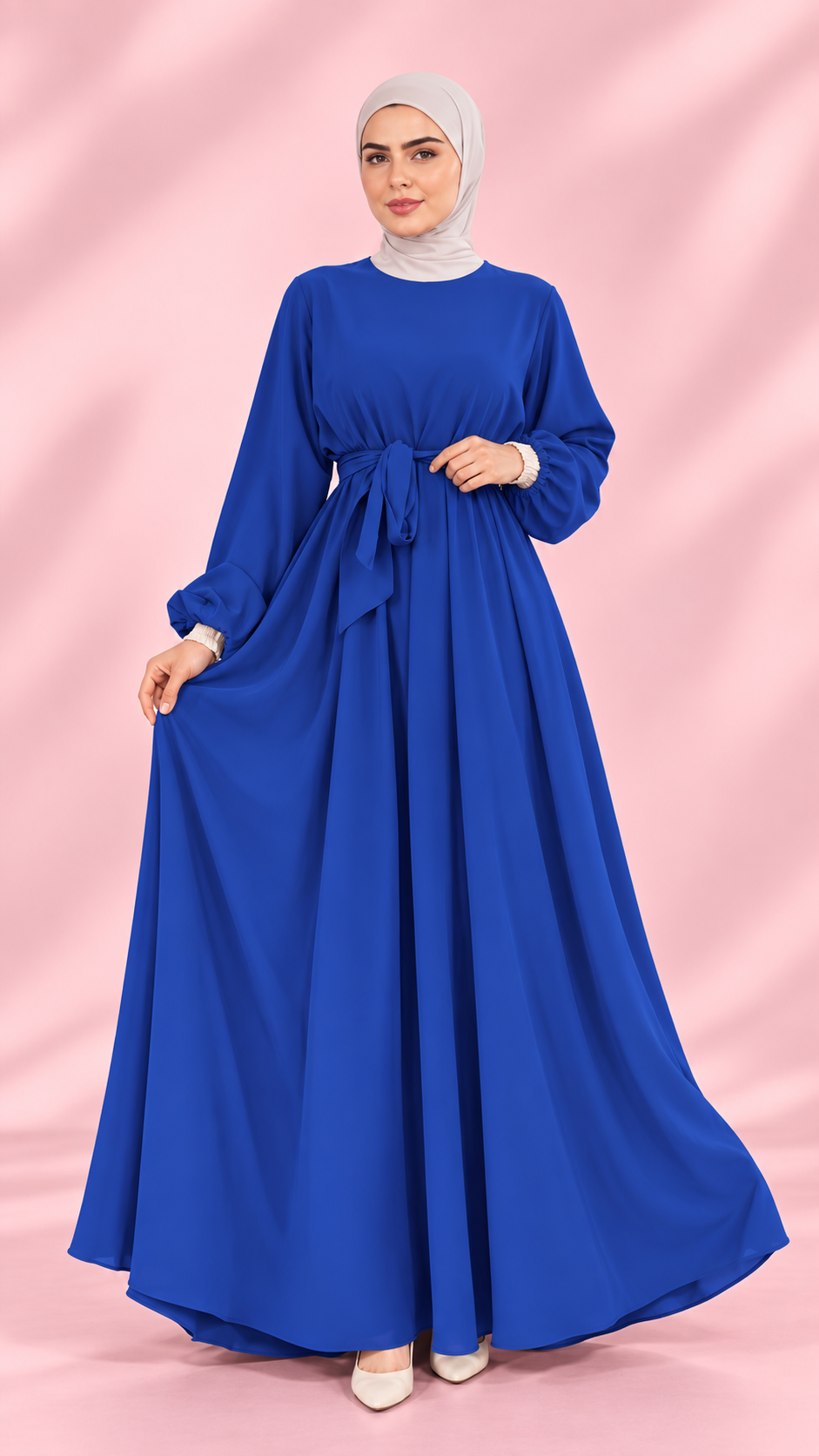 Silk Double Flare Abaya- Blue
