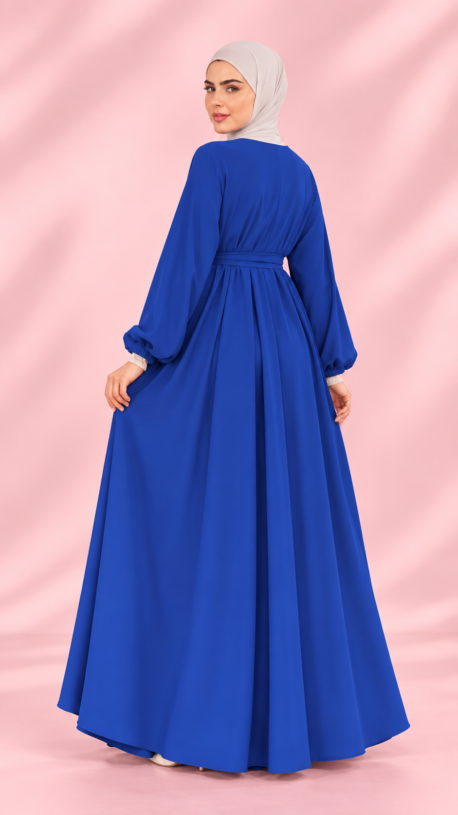 Silk Double Flare Abaya- Blue