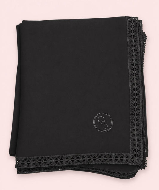 Black Crepe Esharp with Delicate Dantelle Lace