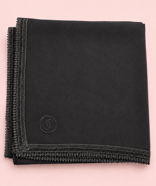 Black Crepe Esharp with Dantelle and Single Line of Embezzlement