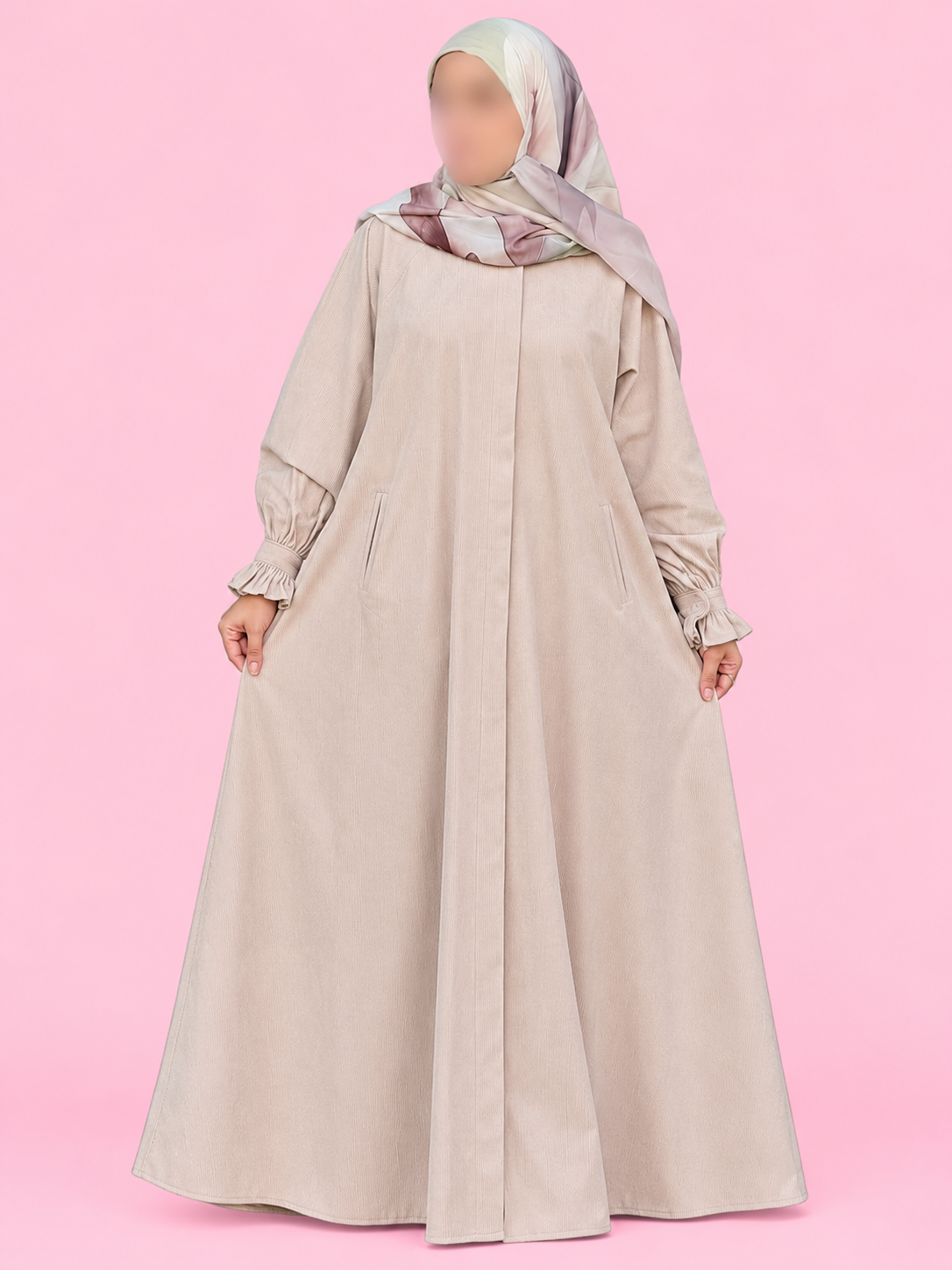 Winter Dress- Beige Ribbed Zipper wool-like fabric