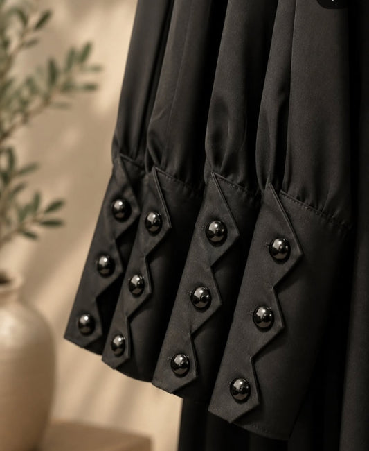 Black Silk Double Flare Abaya with Buttons on cuff