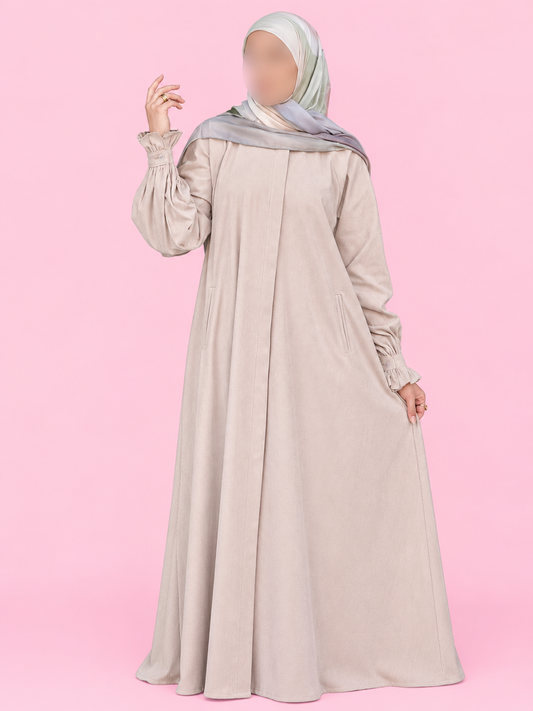Winter Dress- Beige Ribbed Zipper wool-like fabric