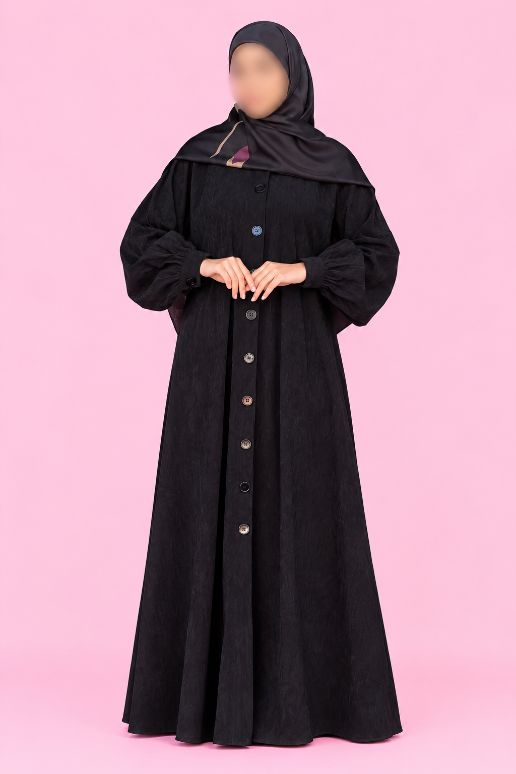 Winter Dress/ Abaya- Black Buttoned Down, Suede fabric