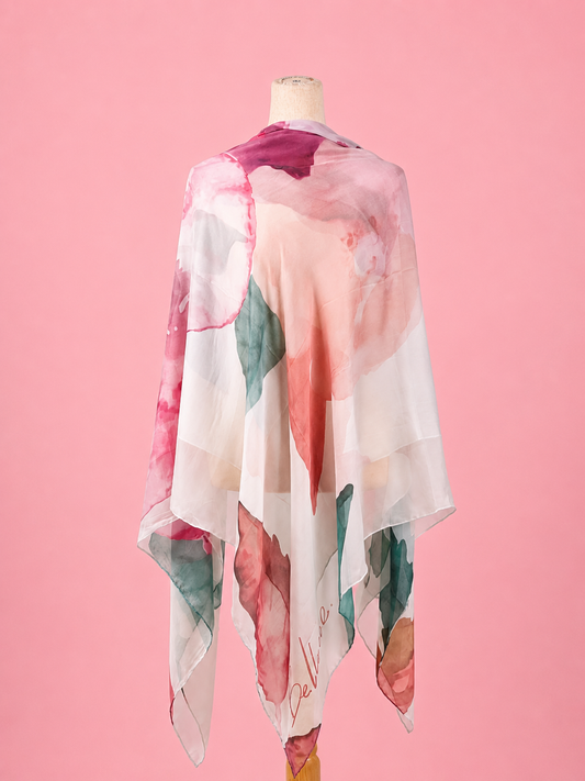 Light Silk Esharp White with Shades of pink and green