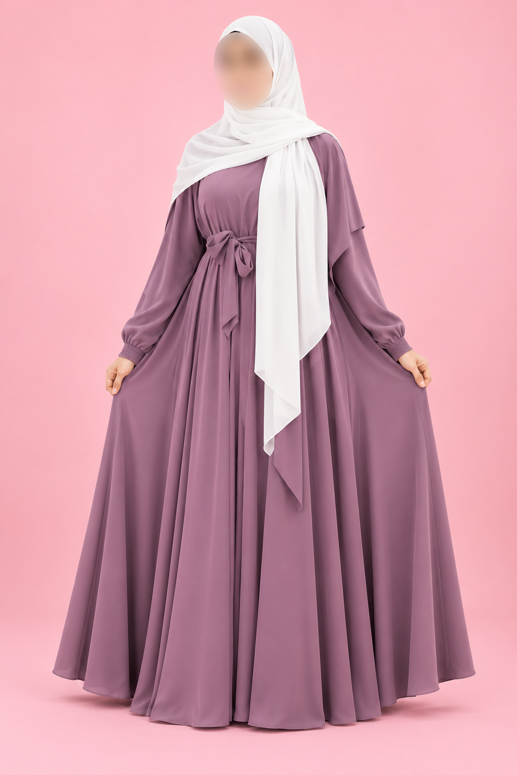 Silk Double Flare Abaya- light Muave