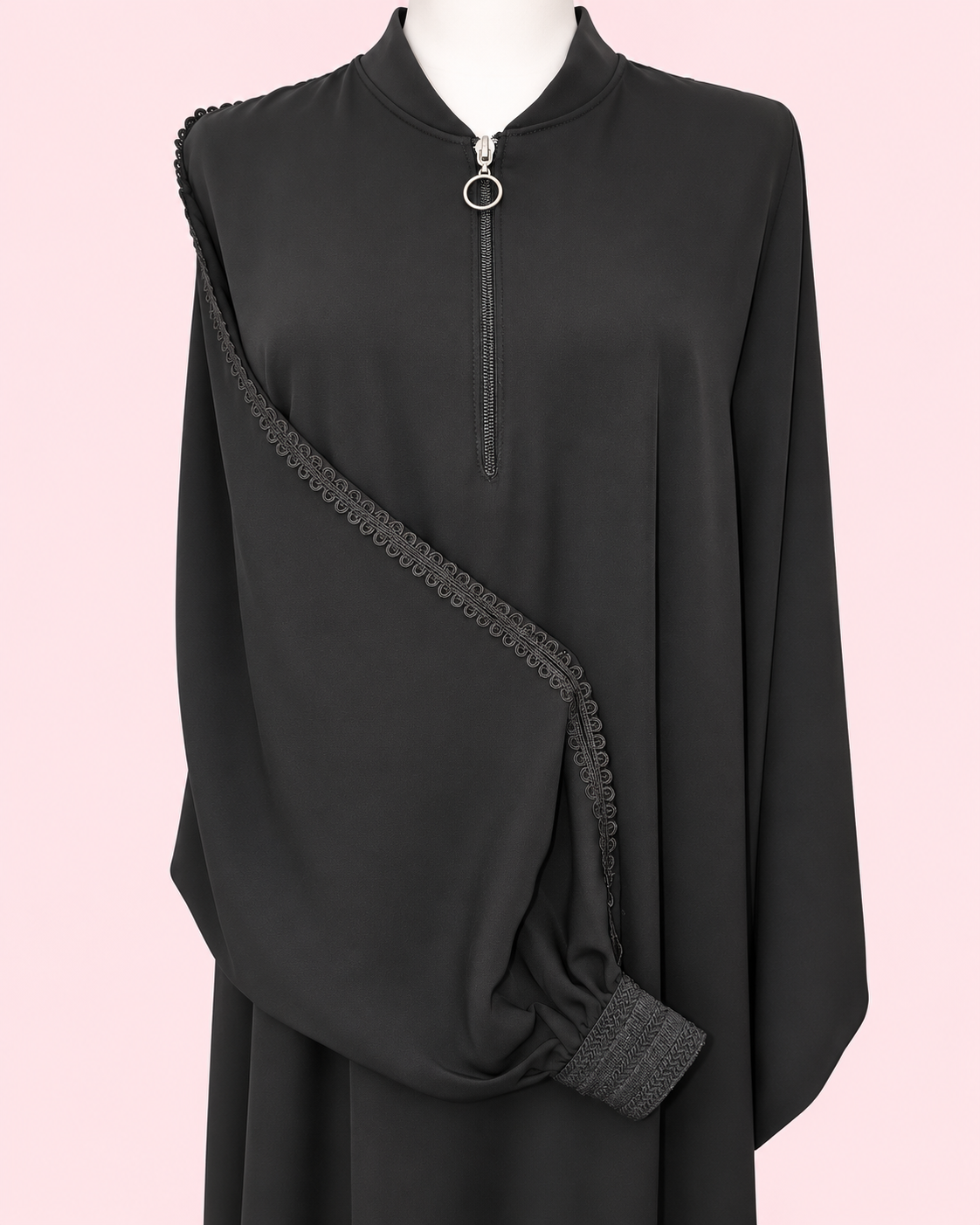 Silk Butterfly Abaya with Lace Design on Sleeves