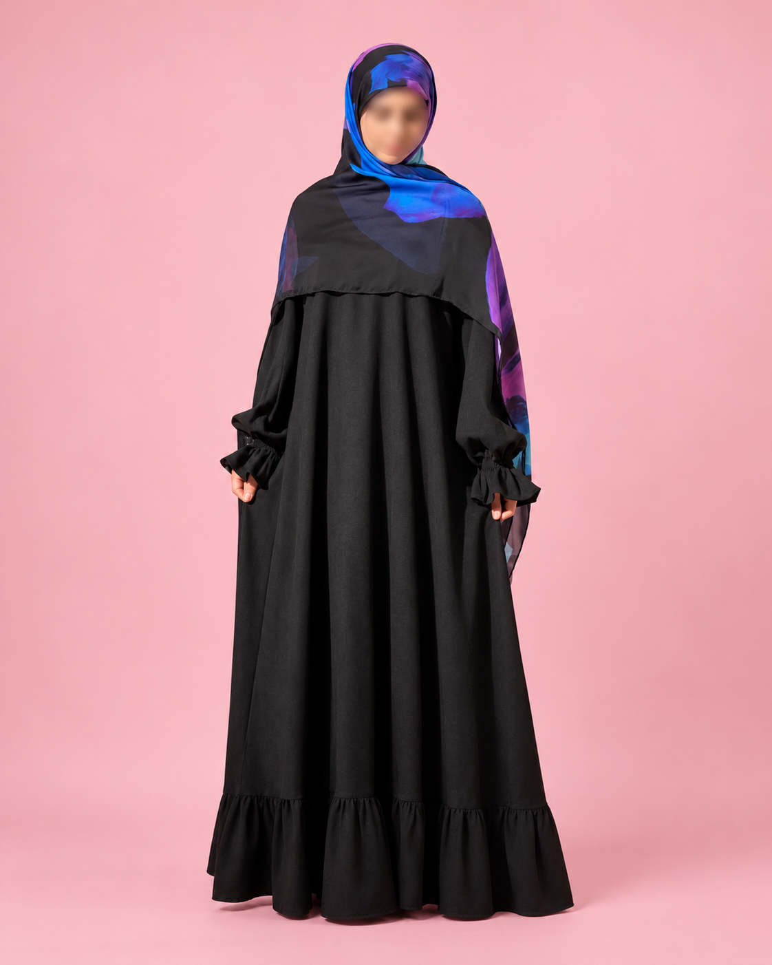 Winter Dress/ Abaya- Black Suede Fabric with Ruffled Ends