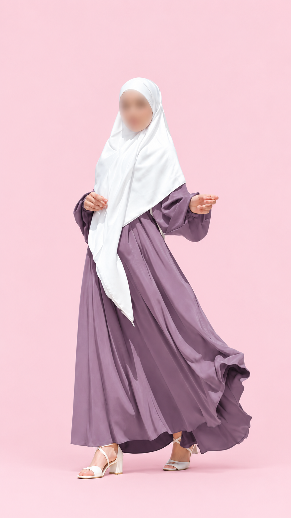 Silk Double Flare Abaya- light Muave