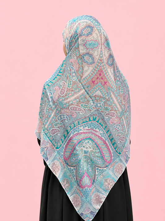 SilkSatin Esharp with Blue Green and Kashmir Design