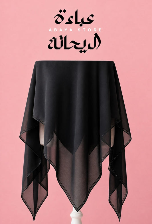 Kashkha- Black Soft Crepe Esharp with Double Beaded Line