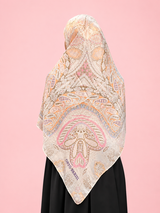 SilkSatin Esharp Pink and Peach with Kashmir Design