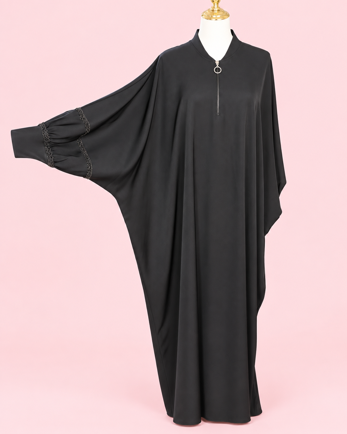 Silk Butterfly Abaya with Lace on Cuff and Sleeves