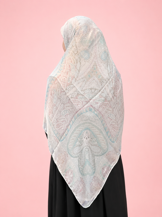 SilkSatin Esharp White with Kashmir Design