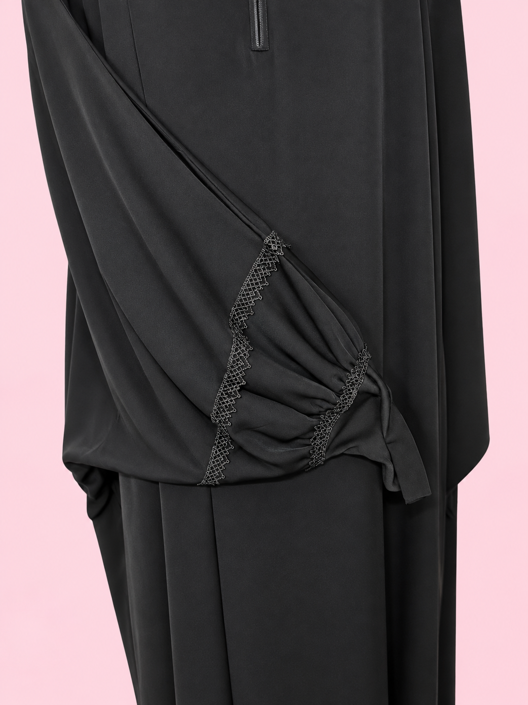 Silk Butterfly Abaya with Lace on Cuff and Sleeves