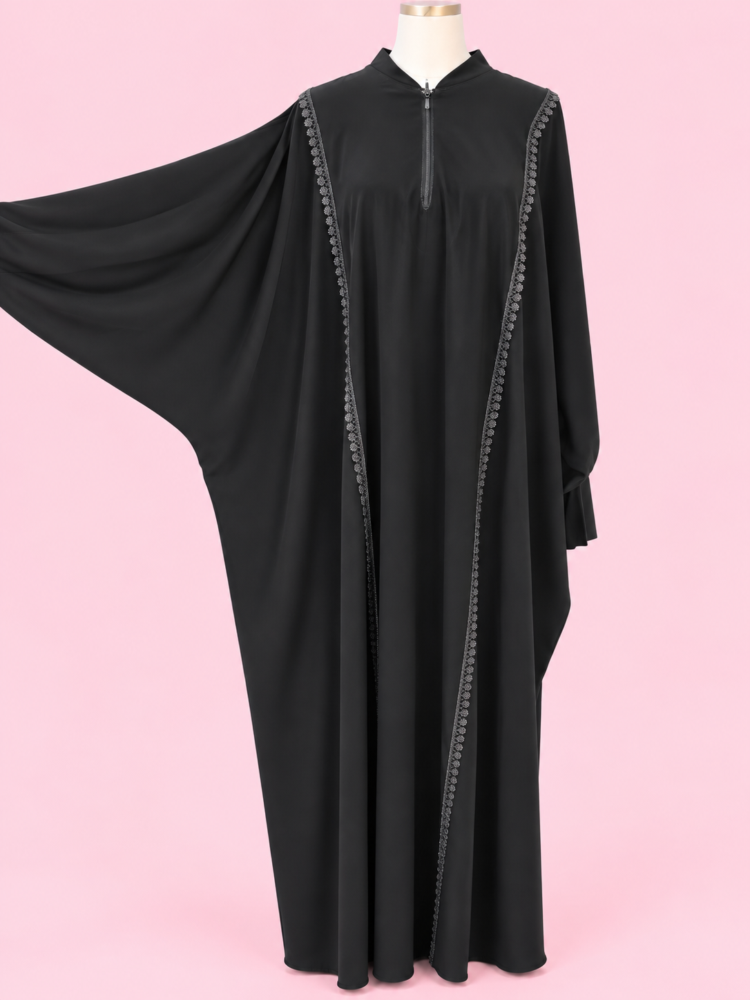 Butterfly Abaya with Elongated Lace Design- Crepe Material