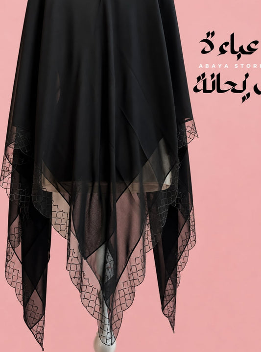 Kashkha- Black Soft Crepe Esharp with Embezzled lace Grid Design