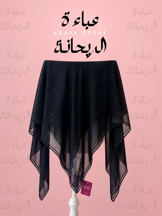 Kashkha- Black Soft Silk Esharp with thin Dantelle Design