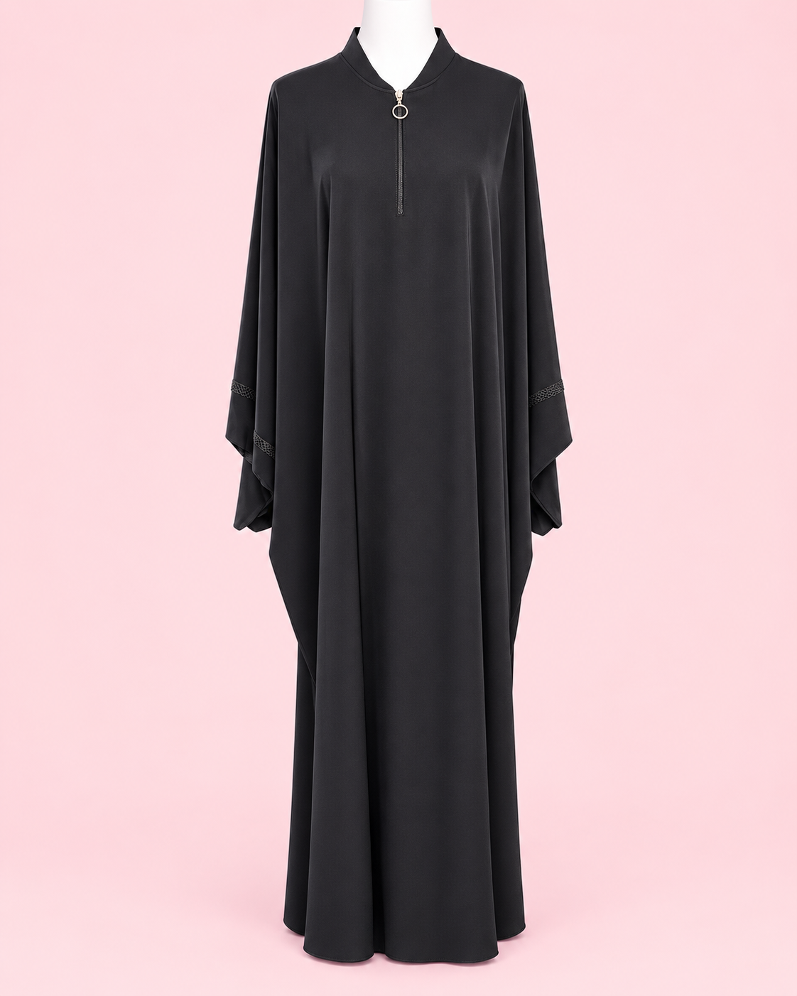 Silk Butterfly Abaya with Lace on Cuff and Sleeves