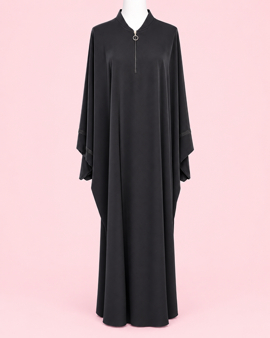 Silk Butterfly Abaya with Lace on Cuff and Sleeves